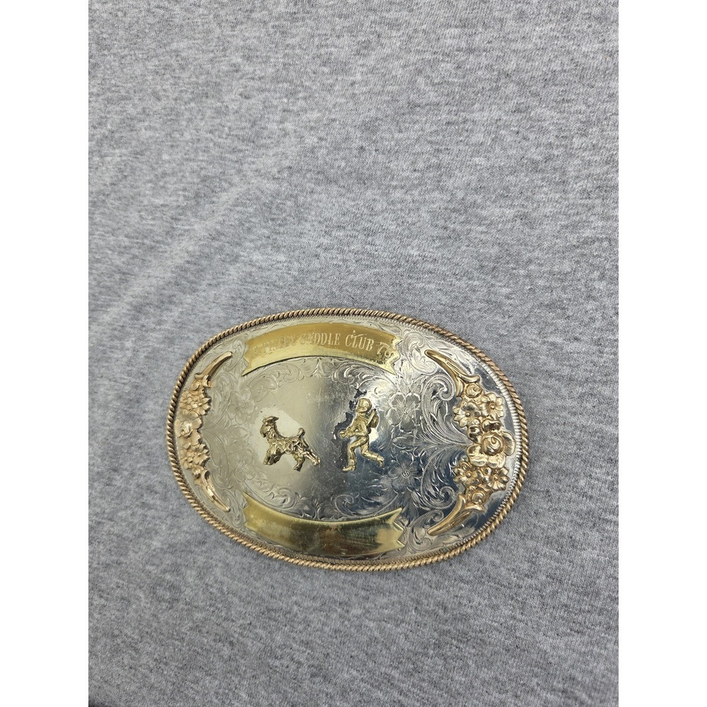 Large Montana Silversmiths 1978 Saddle Club Rodeo Belt Buckle 5 Inch Oversized